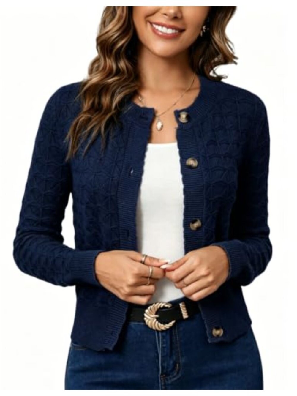 Cropped Knit Cardigan Sweater Shrug Button Down Open Front Long Sleeve